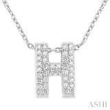 1/8 ctw Bubble Accent Initial 'H' Round Cut Diamond Fashion Pendant With Chain in 10K White Gold