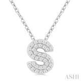 1/10 ctw Bubble Accent Initial 'S' Round Cut Diamond Fashion Pendant With Chain in 10K White Gold