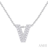 1/10 ctw Bubble Accent Initial 'V' Round Cut Diamond Fashion Pendant With Chain in 10K White Gold