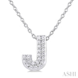 1/10 ctw Initial 'J' Round Cut Diamond Fashion Pendant With Chain in 10K White Gold