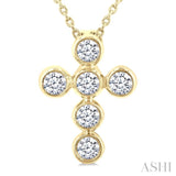 1/4 Ctw Round Cut Diamond 6-Stone Bezel Set Cross Pendant With Chain in 14K Yellow Gold
