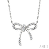 1/10 Ctw Bow Round Cut Diamond Fashion Pendant With Chain in Sterling Silver