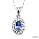 5x3mm Oval Shape Tanzanite and 1/20 Ctw Single Cut Diamond Pendant in 14K White Gold with Chain