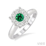 3.8 MM Round Cut Emerald and 1/3 Ctw Lovebright Diamond Ring in 14K White Gold