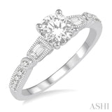 5/8 Ctw Diamond Engagement Ring with 3/8 Ct Round Cut Center Stone in 14K White Gold
