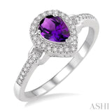 7x5 MM Pear Shape Amethyst and 1/6 Ctw Round Cut Diamond Ring in 10K White Gold