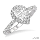 3/4 Ctw Diamond Ladies Engagement Ring with 1/2 Ct Pear Cut Center Stone in 14K White Gold