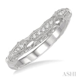 1/10 Ctw Carved Round Cut Diamond Wedding Band in 14K White Gold