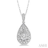 1/8 ctw Lattice Pear Shape Round Cut Diamond Pendant in 10K White Gold