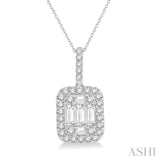 1 Ctw Baguette & Round Cut Fusion Diamond Pendant in 14K White Gold