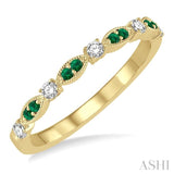 1/6 Ctw Round Cut Diamond and 1.35mm Emerald Precious Stone Wedding Band in 14K Yellow Gold