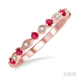 1.80 MM Round Cut Ruby and 1/20 Ctw Round Cut Diamond Half Eternity Wedding Band in 14K Rose Gold