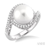 11x11mm Cultured Pearl and 1/3 Ctw Round Cut Diamond Ring in 14K White Gold