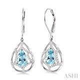 8x5mm Pear Shape Aquamarine and 1/4 Ctw Round Cut Diamond Earrings in 14K White Gold