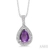 10x7 MM Pear Shape Amethyst and 1/20 Ctw Single Cut Diamond Pendant in Sterling Silver with chain