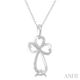 Silver  Heart Shape Diamond Fashion Cross Pendant