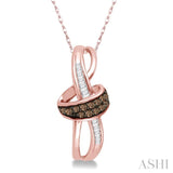 1/6 Ctw Twirl Entwined Baguette & Brown Diamond Pendant With Link Chain in 10K Rose Gold