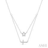 1/6 Ctw Star & Cross Charm Round Cut Diamond Layered Pendant With Link Chain in 10K White Gold