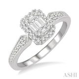 3/8 Ctw Octagonal Shape Arrow Head Shank Round and Baguette Diamond Ring in 14K White Gold