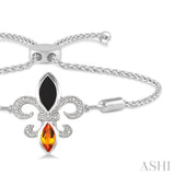 Silver Fleur De Lis Diamond & Gemstone Lariat Bracelet