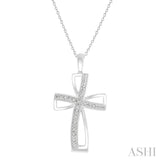 1/50 ctw Cross Charm Round Cut Diamond Pendant With Chain in Silver
