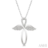 1/6 ctw Angel Wing Round Cut Diamond Cross Pendant With Chain in 10K White Gold