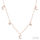 1/8 ctw Star and Moon Crescent Round Cut Diamond Necklace in 14K Rose Gold