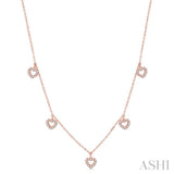 1/5 Ctw Hearts Round Cut Diamond Station Necklace in 14K Rose Gold
