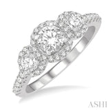 1 ctw Past, Present & Future Diamond Engagement Ring With 3/8 ctw Round Cut Center Stone in 14K White Gold