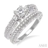 3/4 Ctw Diamond Wedding Set with 1/2 Ctw Princess Cut Engagement Ring and 1/5 Ctw Wedding Band in 14K White Gold