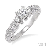 1/2 Ctw Diamond Engagement Ring with 1/3 Ct Princess Cut Center Stone in 14K White Gold