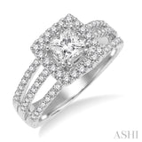 1 1/6 Ctw Diamond Engagement Ring with 1/2 Ct Princess Cut Center Stone in 14K White Gold