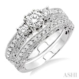 1 1/4 Ctw Diamond Wedding Set with 7/8 Ctw Round Cut Engagement Ring and 3/8 Ctw Wedding Band in 14K White Gold