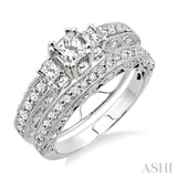 1 1/4 Ctw Diamond Wedding Set with 7/8 Ctw Princess Cut Engagement Ring and 3/8 Ctw Wedding Band in 14K White Gold