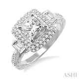 1 1/3 Ctw Diamond Engagement Ring with 3/4 Ct Princess Cut Center Stone in 14K White Gold
