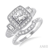 1 1/5 Ctw Diamond Wedding Set with 1 Ctw Princess Cut Engagement Ring and 1/6 Ctw Wedding Band in 14K White Gold