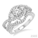 1 1/5 Ctw Diamond Wedding Set with 1 Ctw Round Cut Engagement Ring and 1/6 Ctw Wedding Band in 14K White Gold