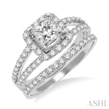 1 1/3 Ctw Diamond Wedding Set with 1 Ctw Princess Cut Engagement Ring and 1/4 Ctw Wedding Band in 14K White Gold