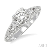 1/2 Ctw Round and Trillion Cut Diamond Semi-Mount Engagement Ring in 14K White Gold