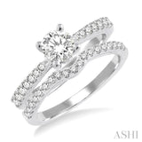 1 Ctw Diamond Wedding Set with 3/4 Ctw Round Cut Engagement Ring and 1/4 Ctw Wedding Band in 14K White Gold