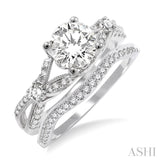 1 Ctw Diamond Wedding Set with 7/8 Ctw Round Cut Engagement Ring and 1/6 Ctw Wedding Band in 14K White Gold