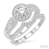 3/4 Ctw Diamond Wedding Set with 5/8 Ctw Round Cut Engagement Ring and 1/6 Ctw Wedding Band in 14K White Gold