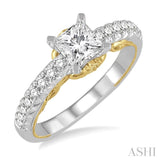 1 Ctw Diamond Engagement Ring with 5/8 Ct Princess Cut Center Stone in 14K White and Yellow Gold