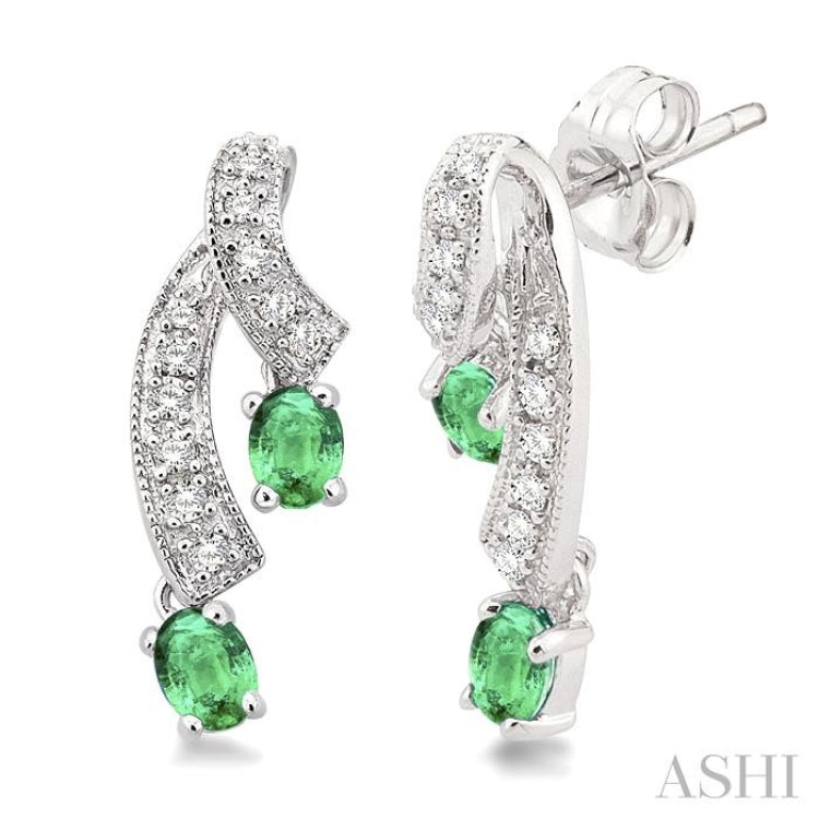 Oval Shape Gemstone & Diamond Fashion Earrings