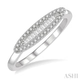 1/5 ctw Pod Center Baguette and Round Cut Diamond Stackable Petite Fashion Band in 10K White Gold