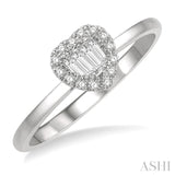 1/5 Ctw Heart Shape Baguette and Round Cut Diamond Ladies Ring in 14K White Gold