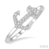 1/10 ctw Anchor Charm Round Cut Diamond Petite Fashion Ring in 10K White Gold