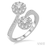 1 Ctw Branched Out Floral Mount Round Cut Diamond 2Stone Ring in 14K White Gold