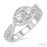 3/4 Ctw Twin Diamond Embracing Twisted Center Diamond 2Stone Ring in 14K White Gold