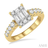 1 ctw Fusion Baguette and Round Cut Diamond Engagement Ring in 14K Yellow and White gold